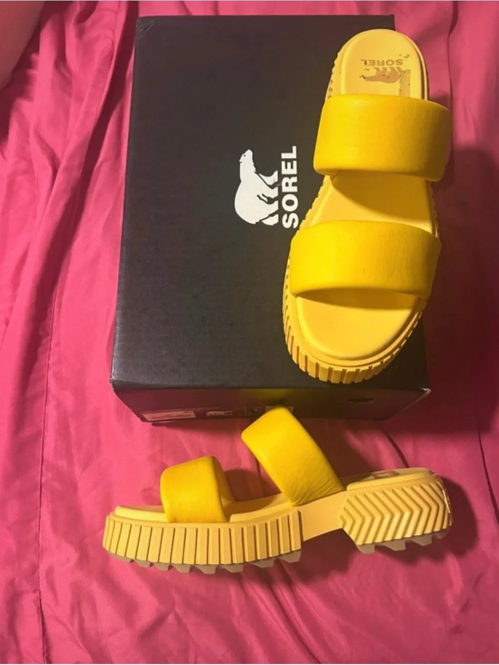 Sorel Yellow Double-Strap Slide Sandals